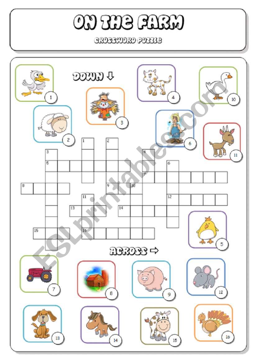 On the Farm (2a/3) - Crossword Puzzle + Answer Key 