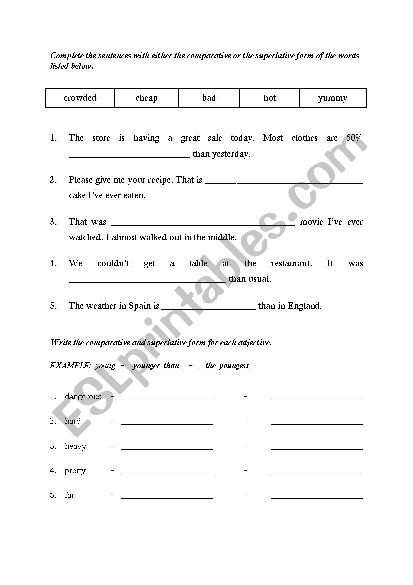 COMPARATIVES AND SUPERLATIVES worksheet