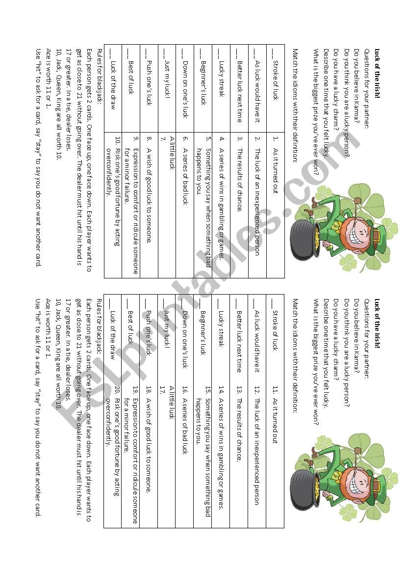 Luck of the Irish worksheet