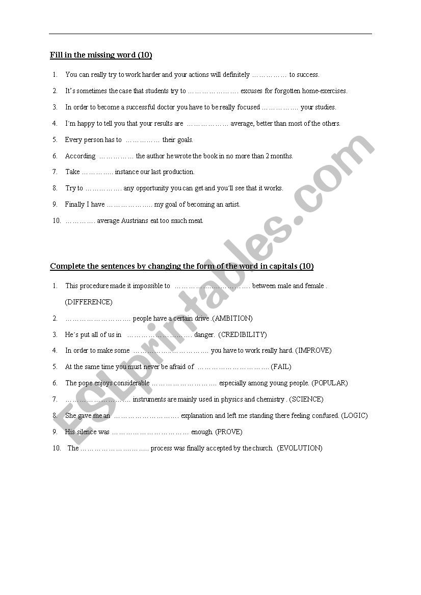 Word formation worksheet