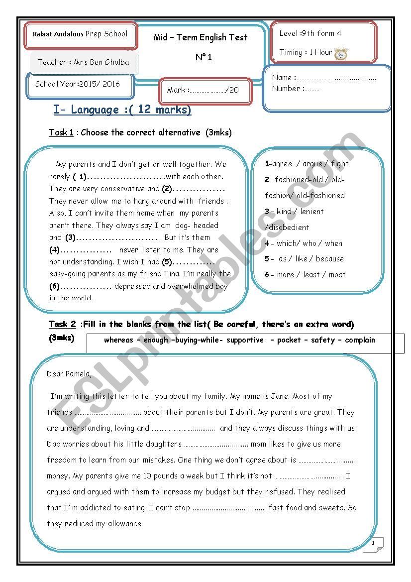 listening test for 9th worksheet