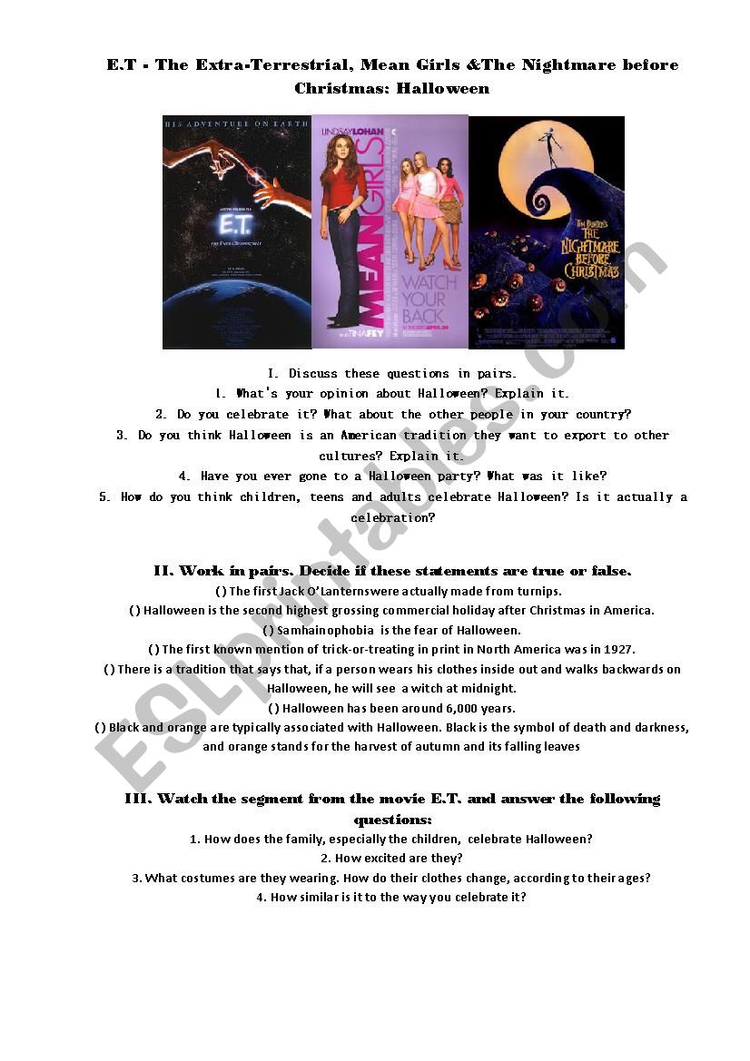 Halloween videos worksheet