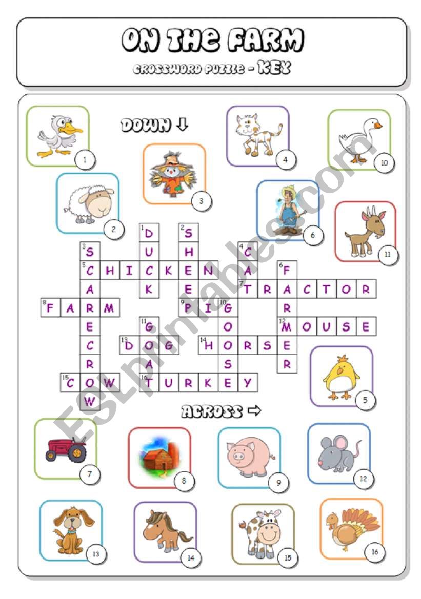 On the Farm (2b/3) - Crossword Puzzle KEY ONLY