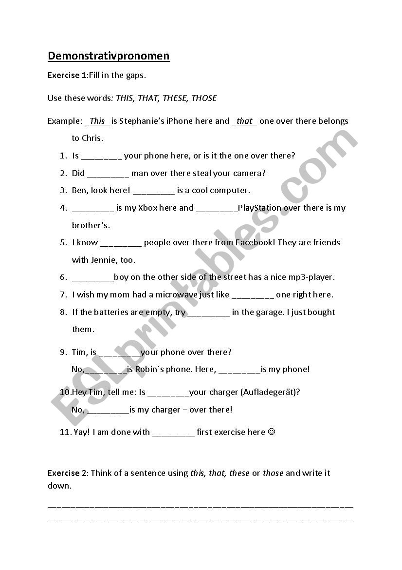 Demonstrative pronouns worksheet