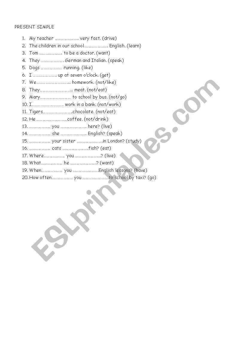 Present Simple worksheet