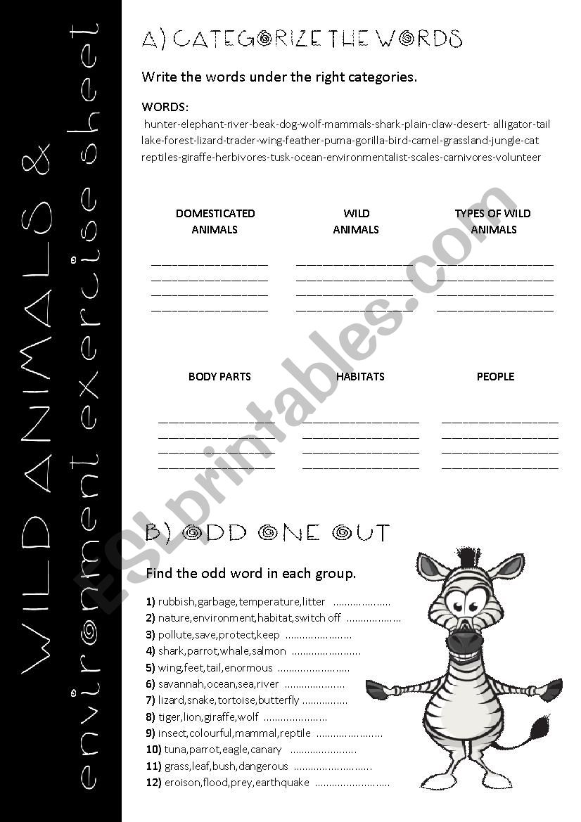 Wild Animals and Environment Exercise Sheet(with aswer key)