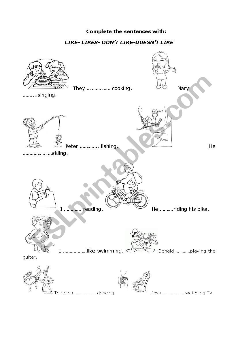 The verb like+ ing form worksheet