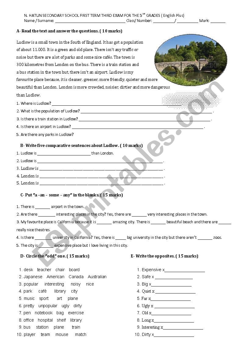 elementary exam worksheet