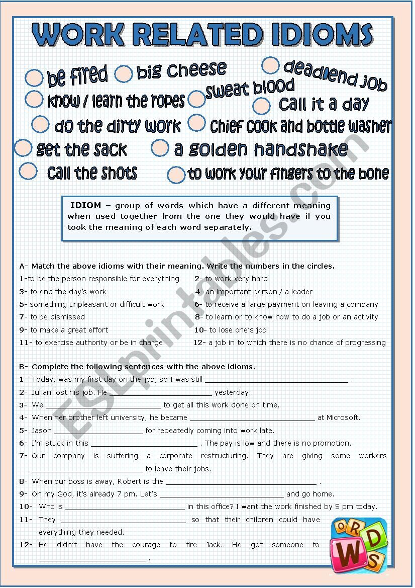 Work related idioms worksheet