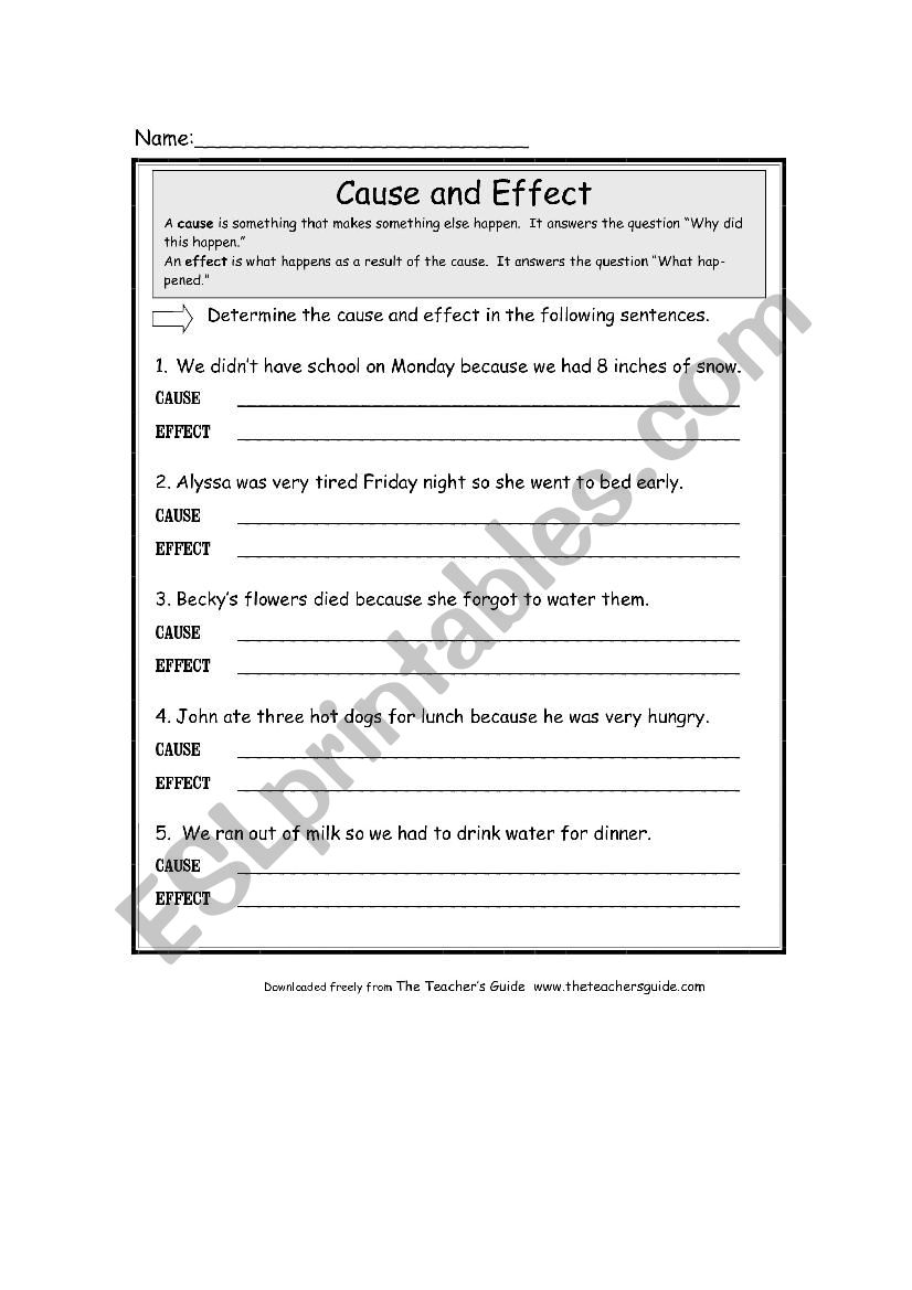 EXPRESSING CAUSE AND EFFECT worksheet