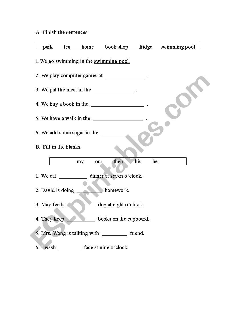 Garmmar worksheet