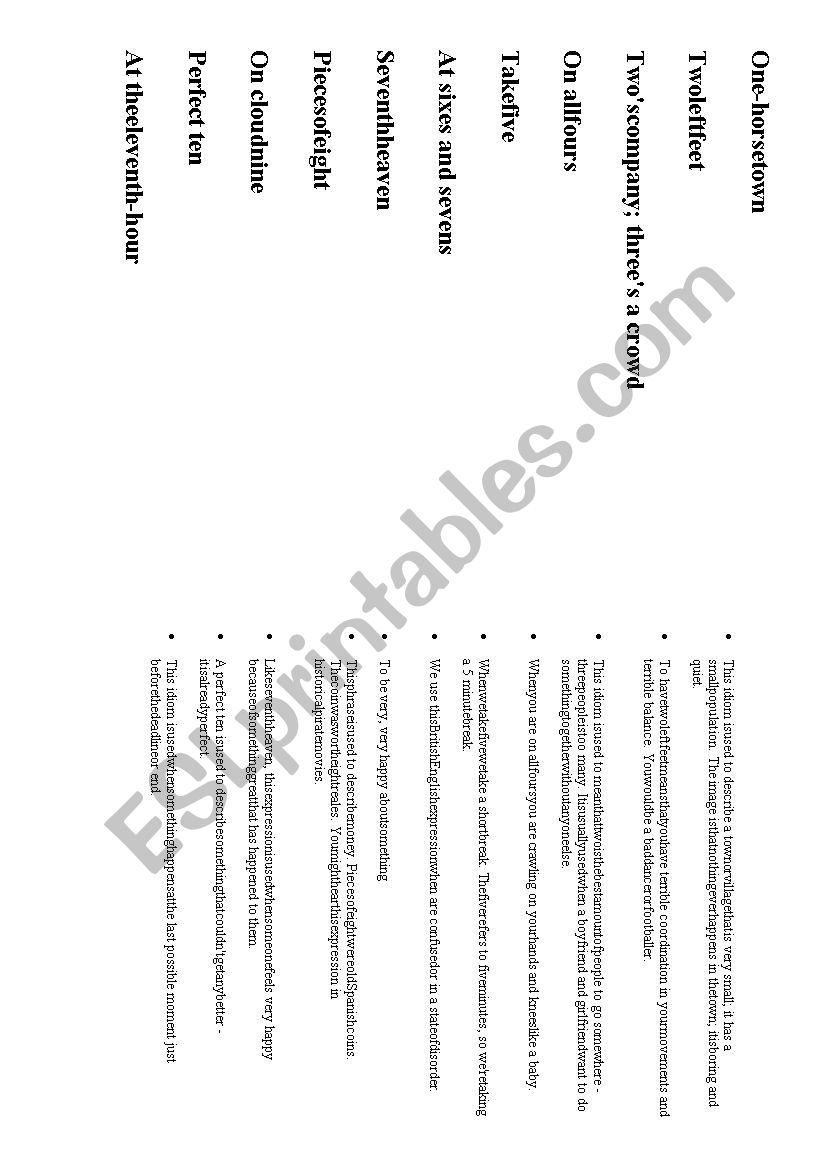 Number - idioms worksheet