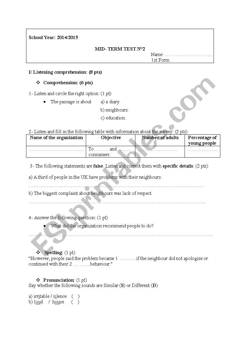 neighbors mid term test 2 worksheet