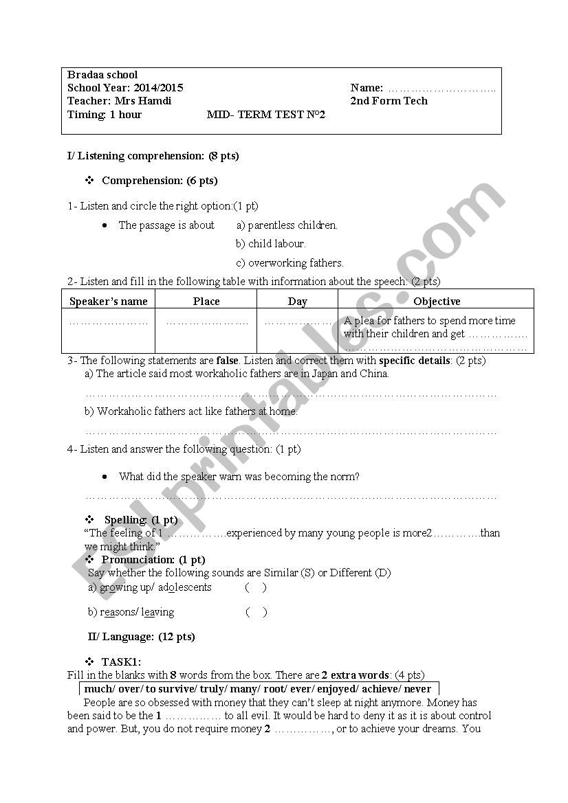 children rights mid term test n 2 2nd form