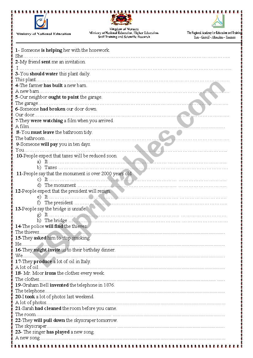 passive voice worksheet