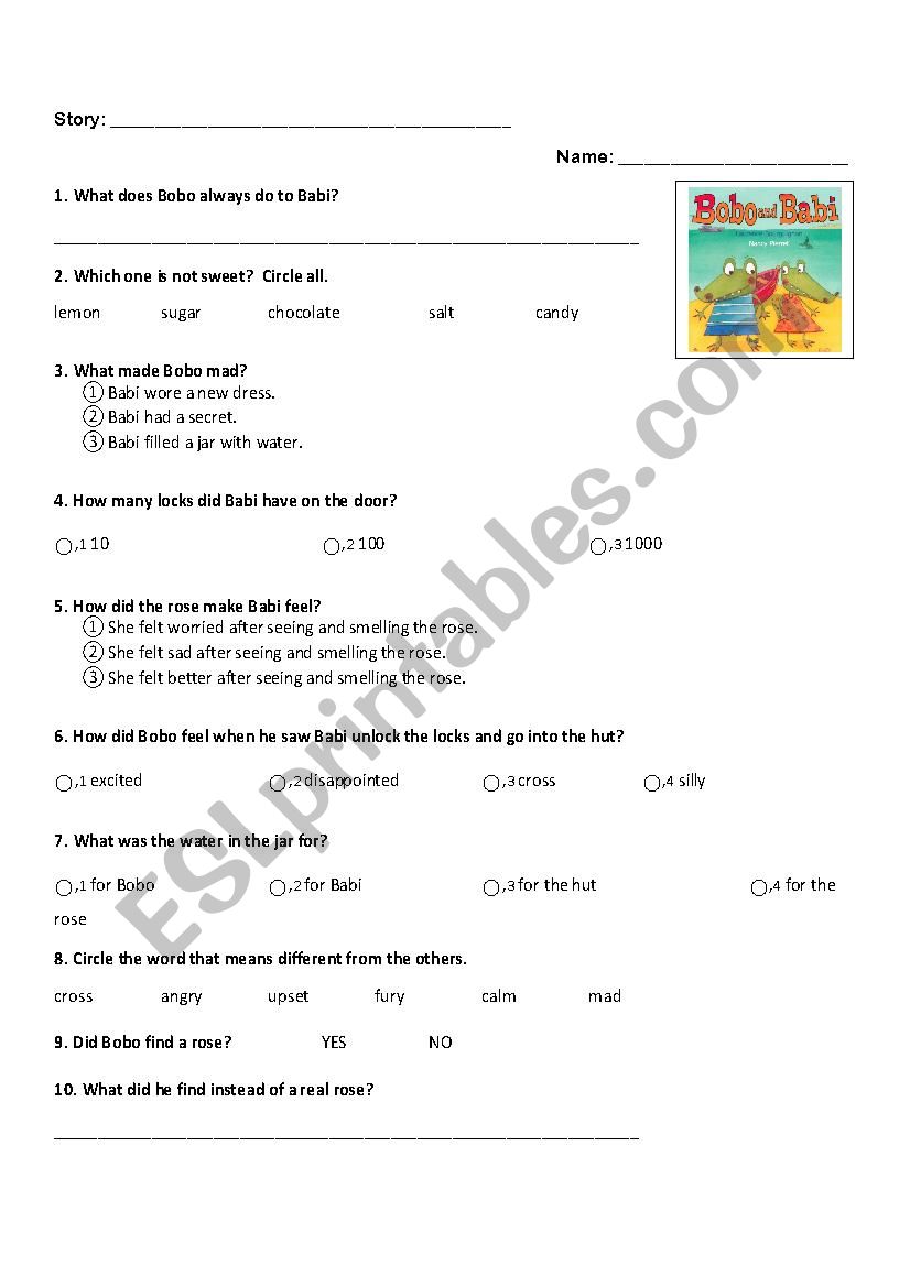 Bobo and Babi worksheet