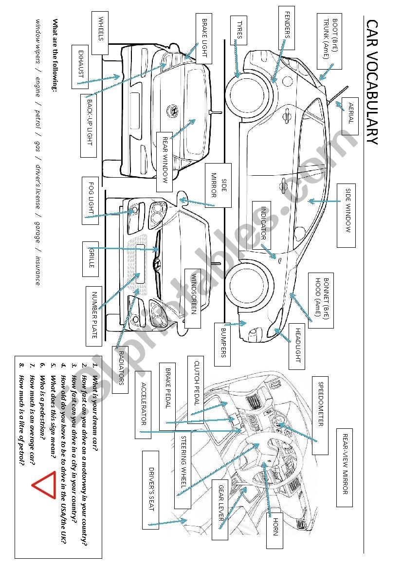 Car vocabulary worksheet