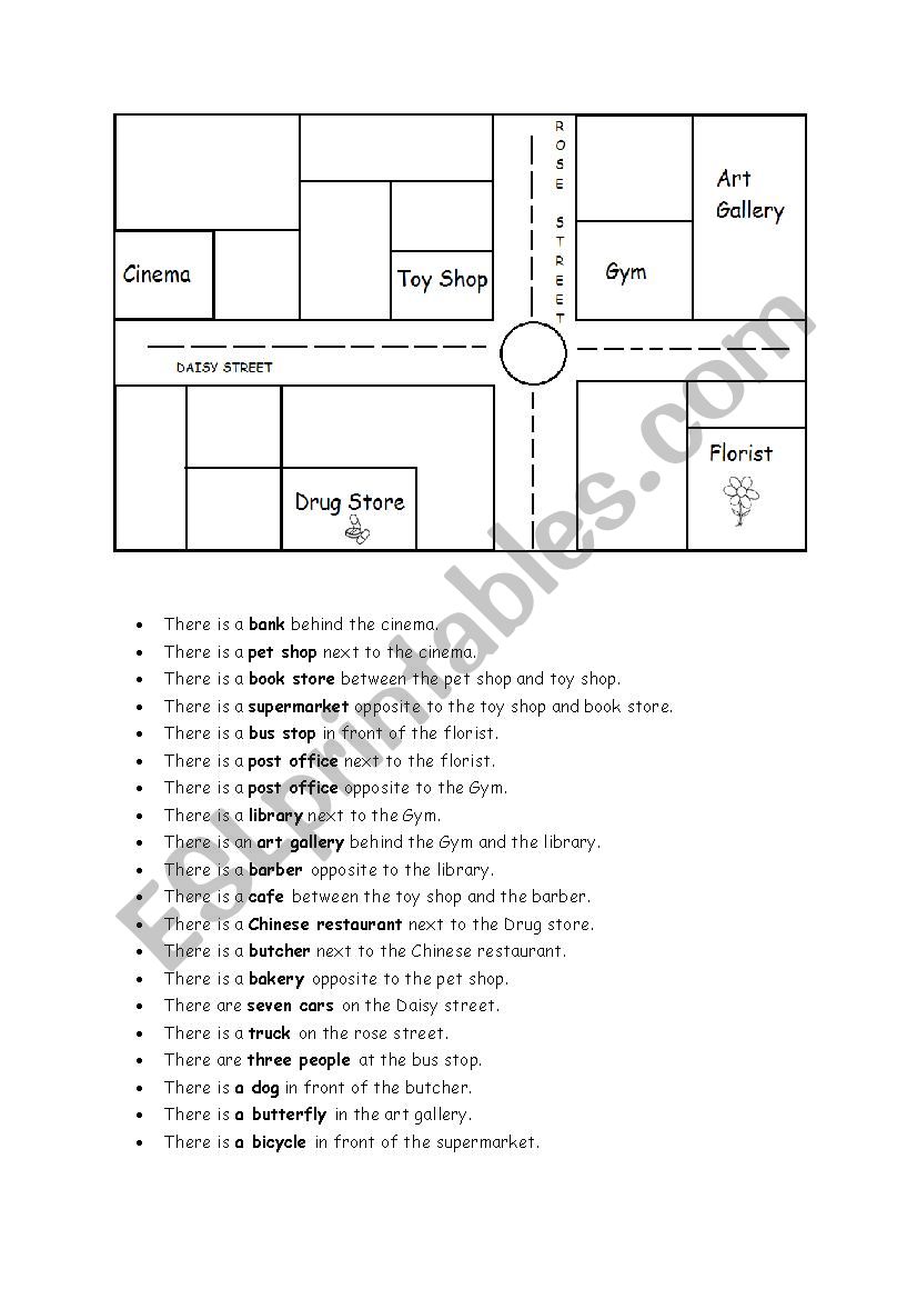 Prepositions Filling the Map worksheet