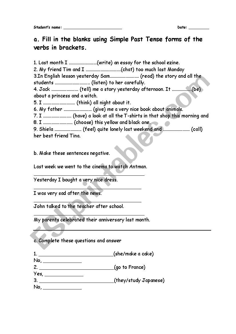 Simple Past simple worksheet