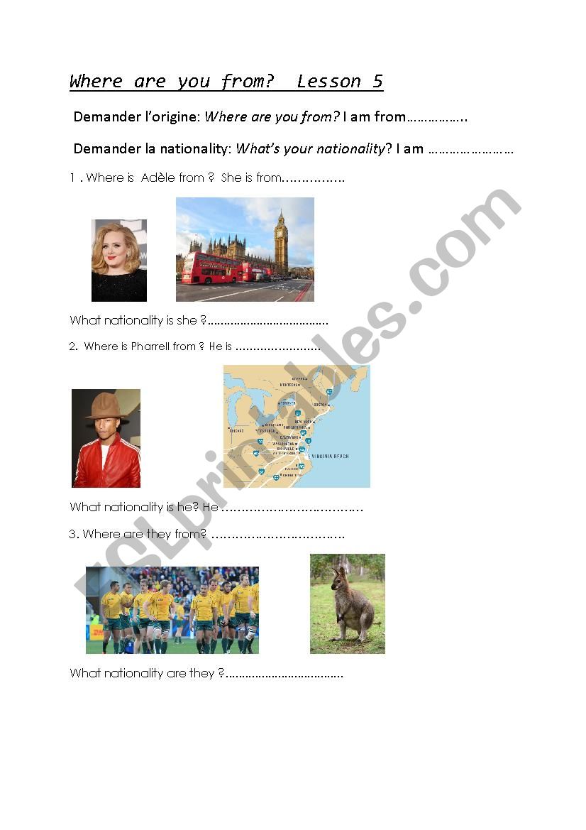 Where are you from ? worksheet