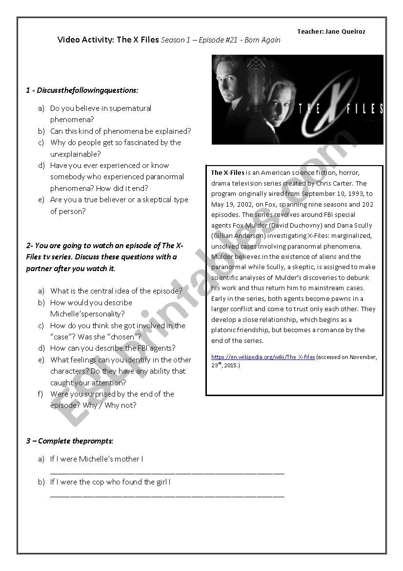 X- files worksheet