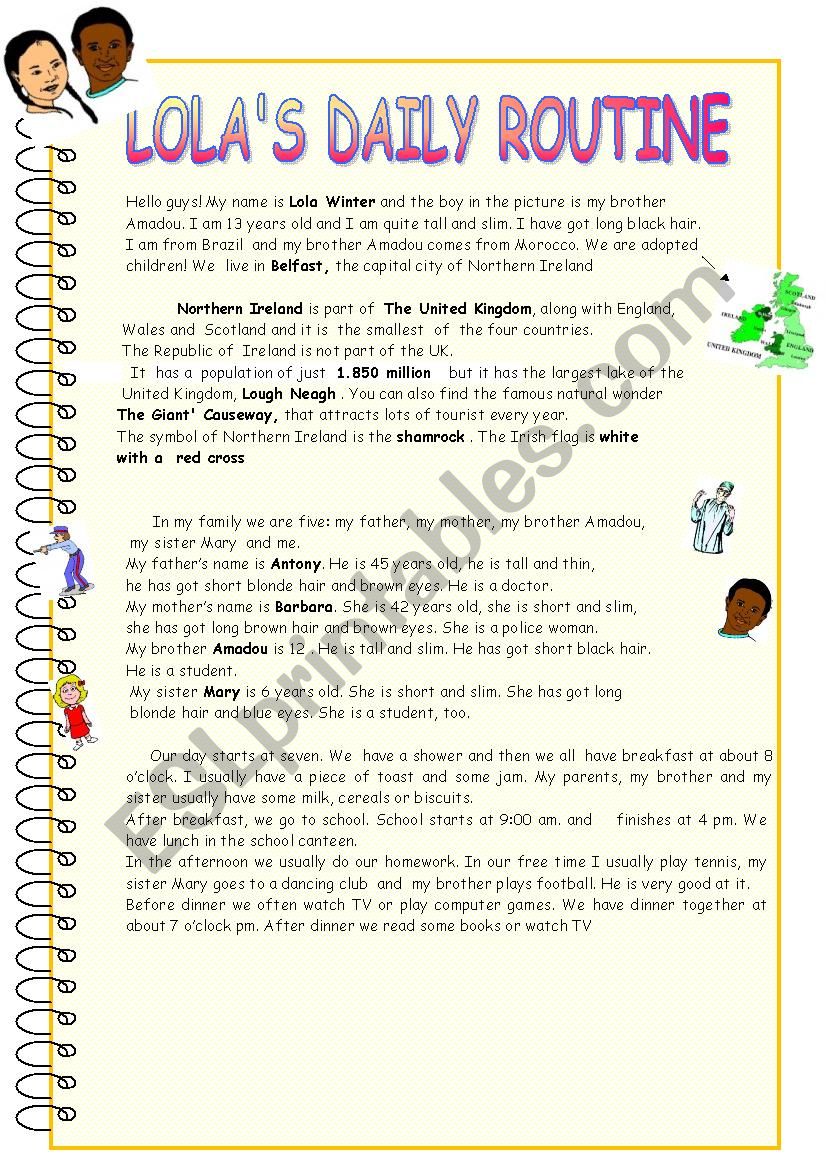 Lola´s daily routine. Northern Ireland - ESL worksheet by crigio