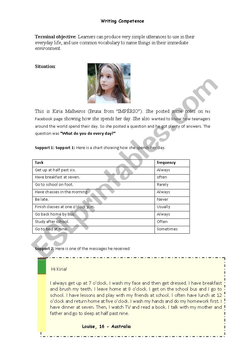 Writing Competence  worksheet