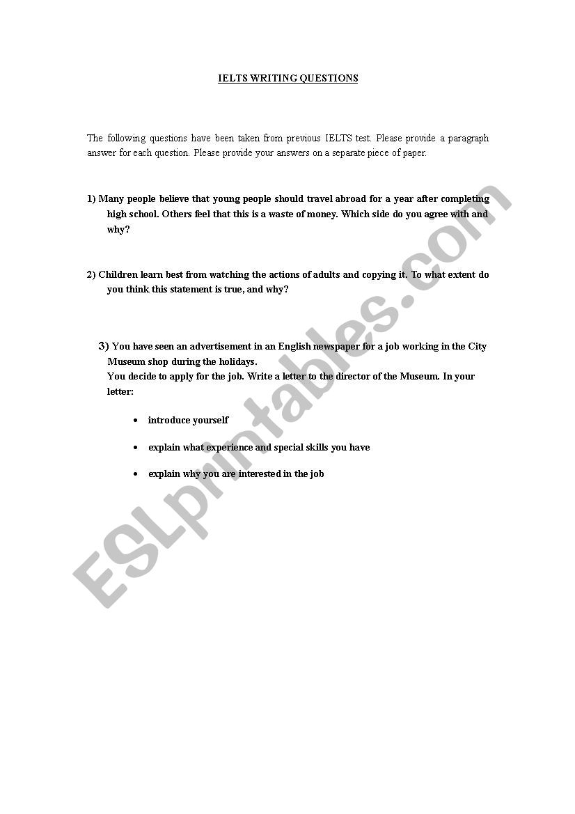 IELTS Questions for Writing worksheet