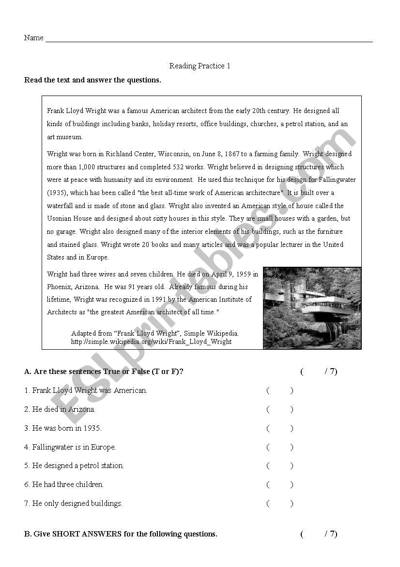 Reading Practice 2  worksheet