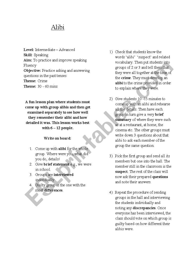 Alibi worksheet