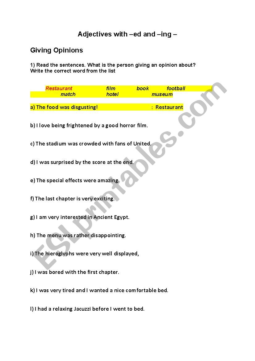adjectives / -ing or -ed forms of adjectives