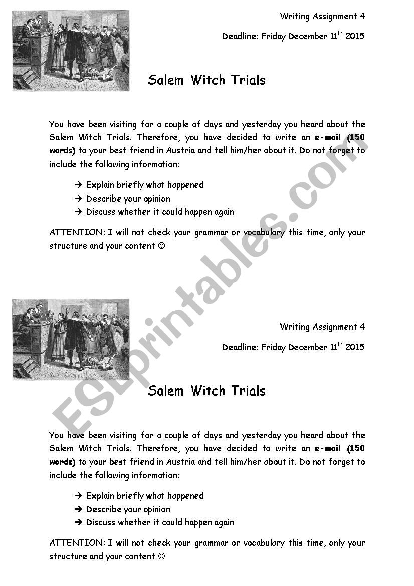 Salem Witch Trials worksheet