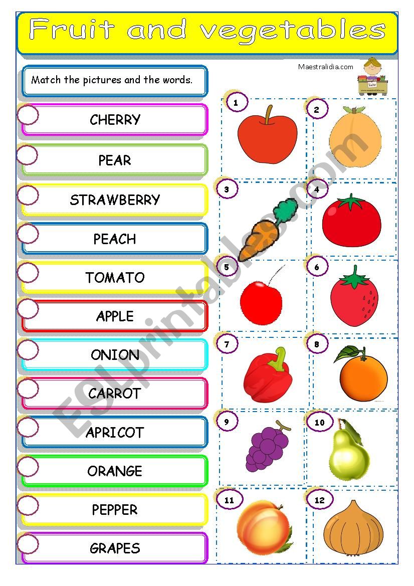 fruit and vegetable matching worksheet