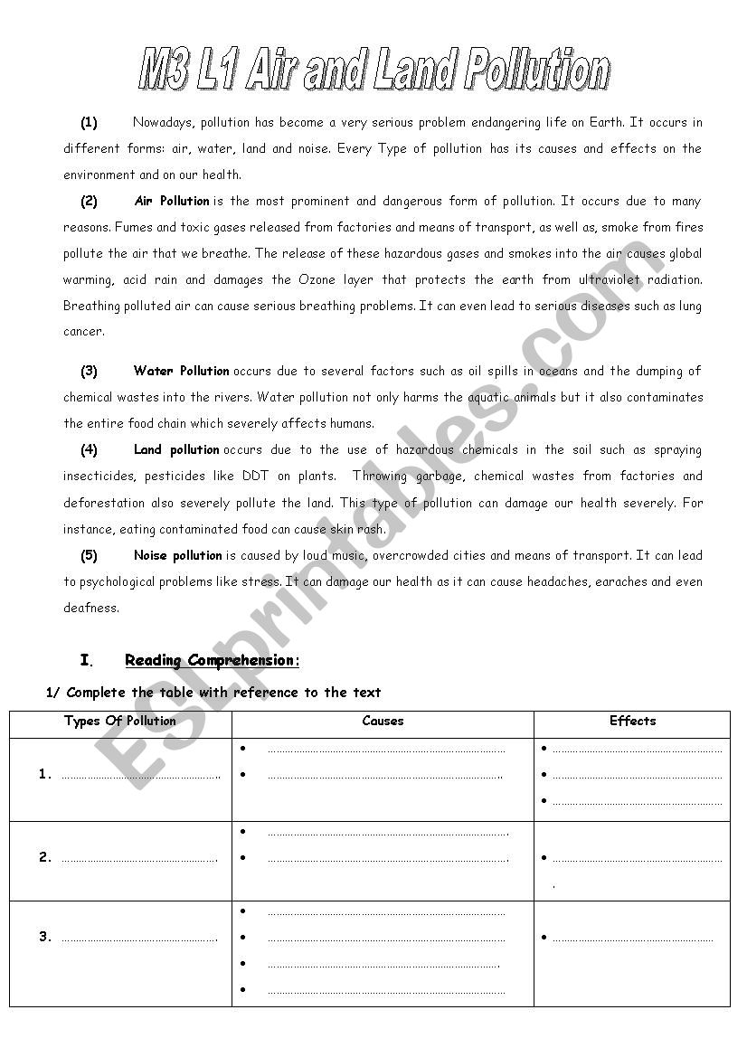 M3L1 Air and Land Pollution worksheet