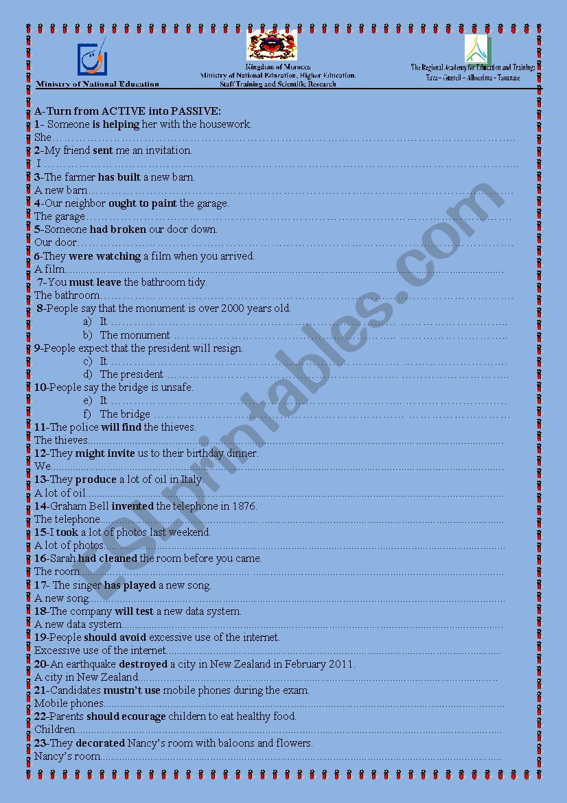 Turn from active into passive worksheet