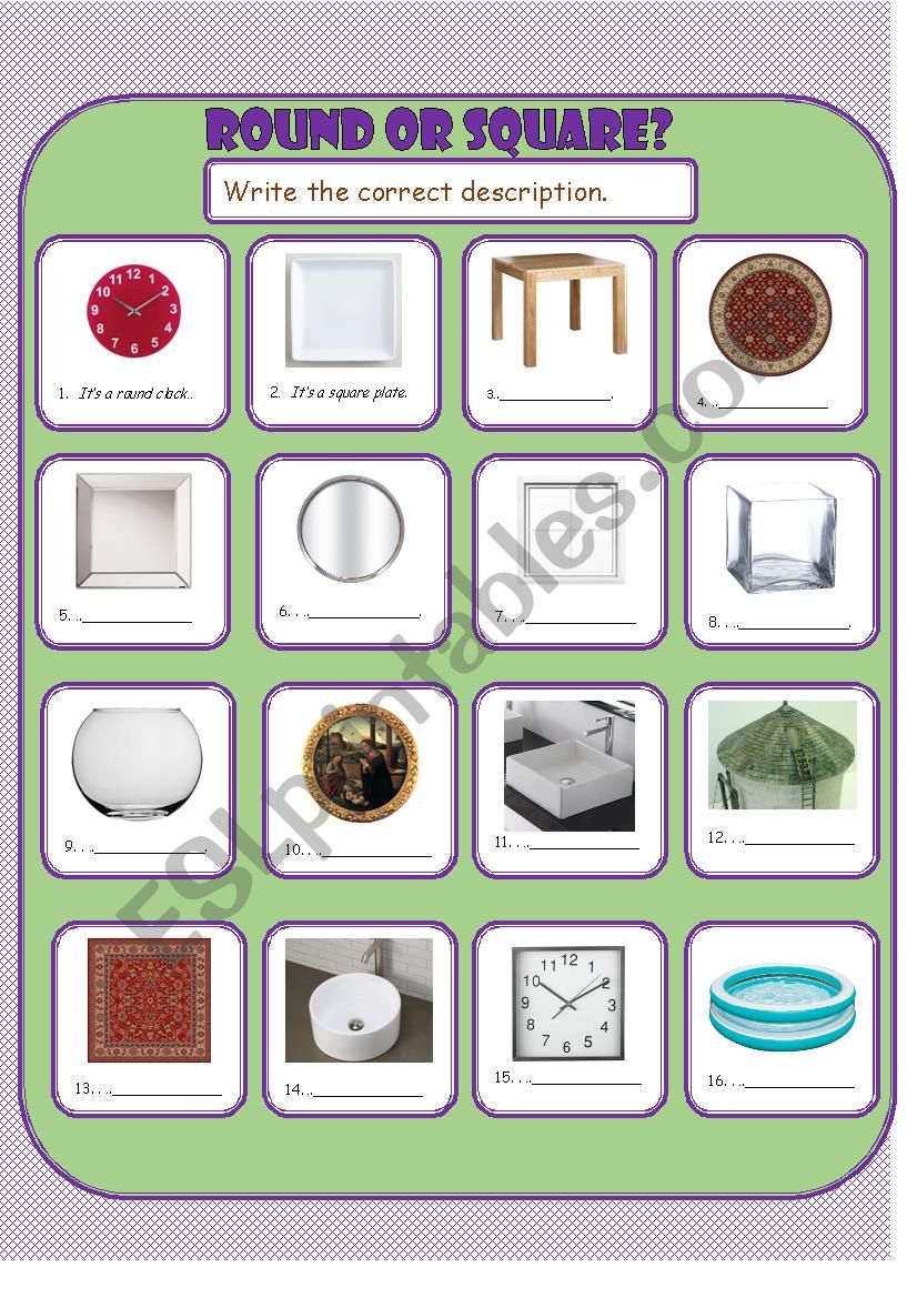 Round or Square Furniture worksheet