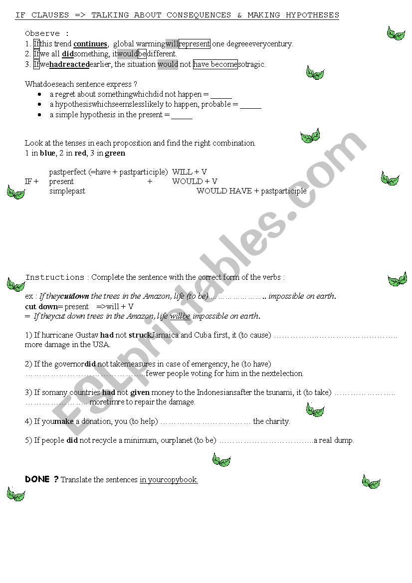 If-clauses / Make hypotheses about the environment