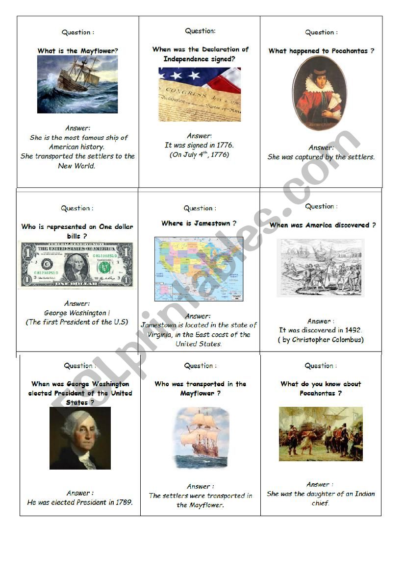 United States - Birth of a Nation Questions and Answers sheet