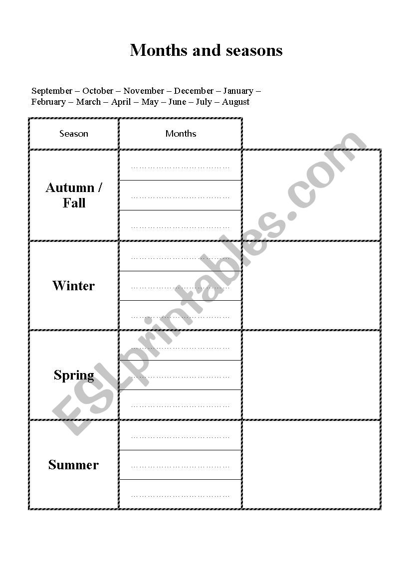 Months and Seasons worksheet