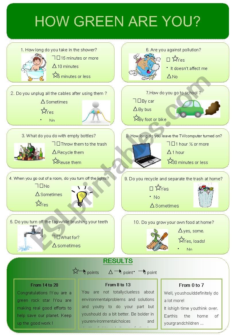 How green are you ? worksheet