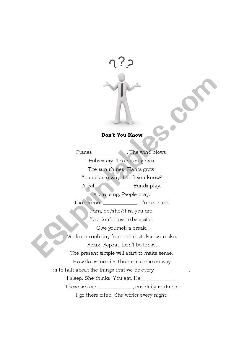 Dont You Know Song worksheet