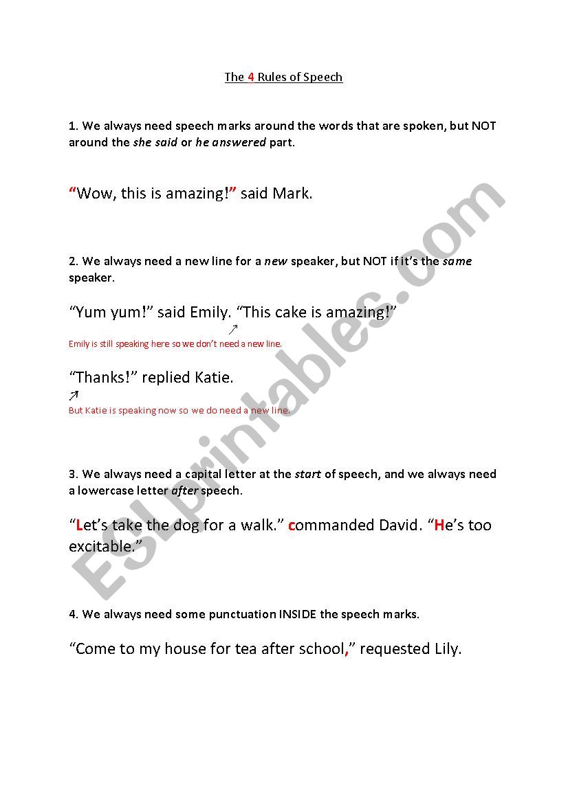 The Four Rules of Speech worksheet