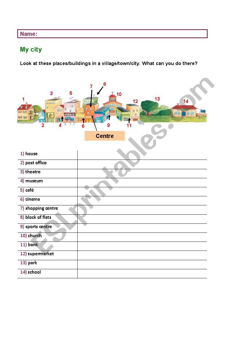 My city worksheet