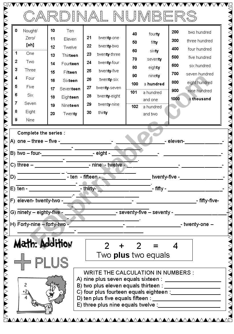 CARDINAL NUMBERS worksheet CARDINAL NUMBERS worksheet
