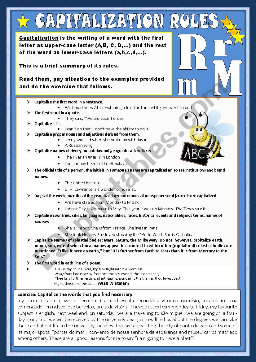 capitalization rules worksheet