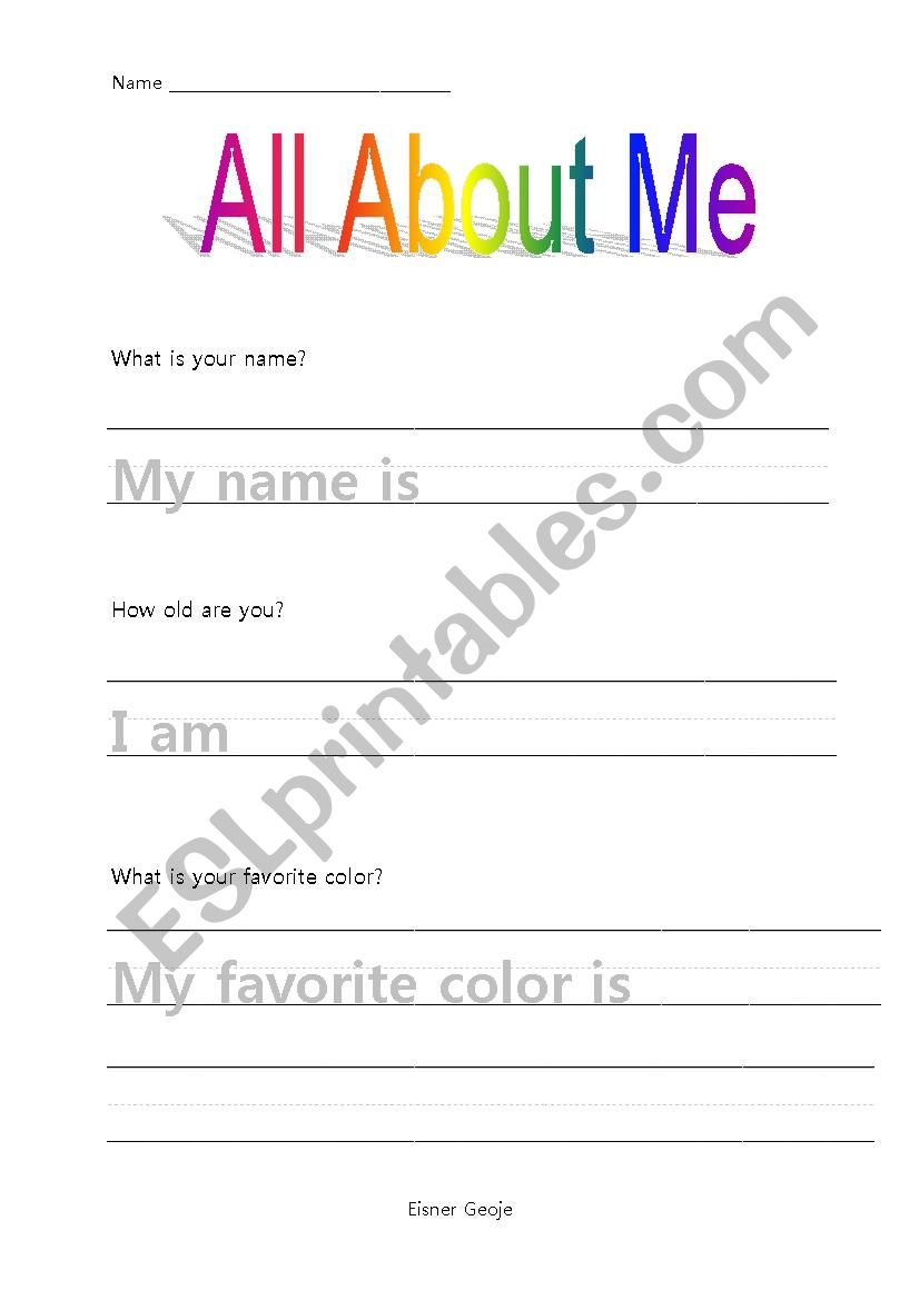 All About Me Journal Prompts worksheet