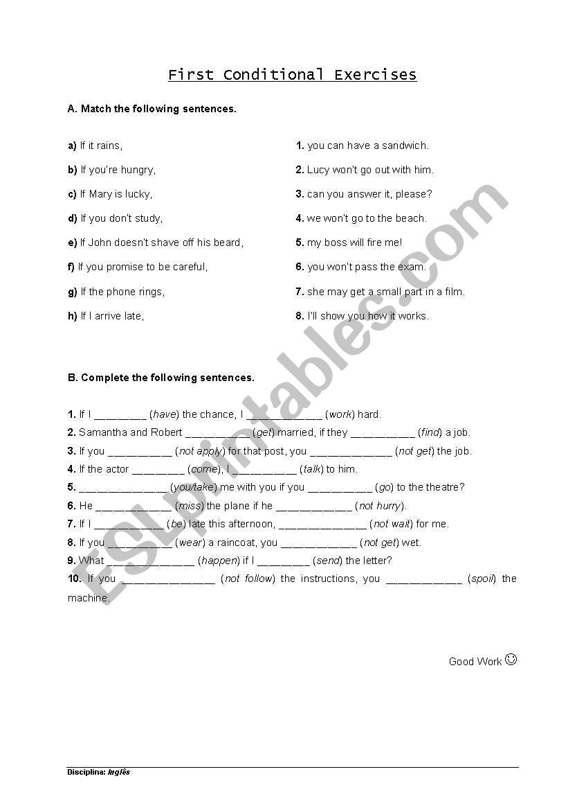 First Conditional Exercises worksheet