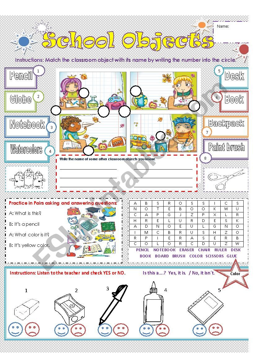 SCHOOL/CLASSROOM OBJECTS worksheet