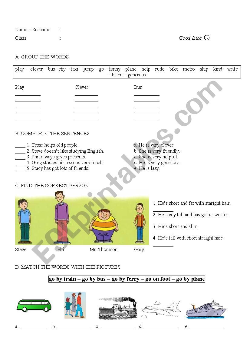 a quiz worksheet