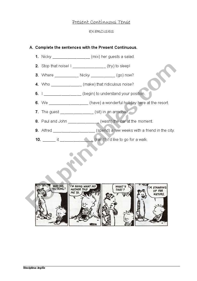 Present Continuous Exercises worksheet